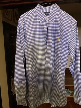 Ralph Lauren Blue and White Gingham Button-Down Shirt